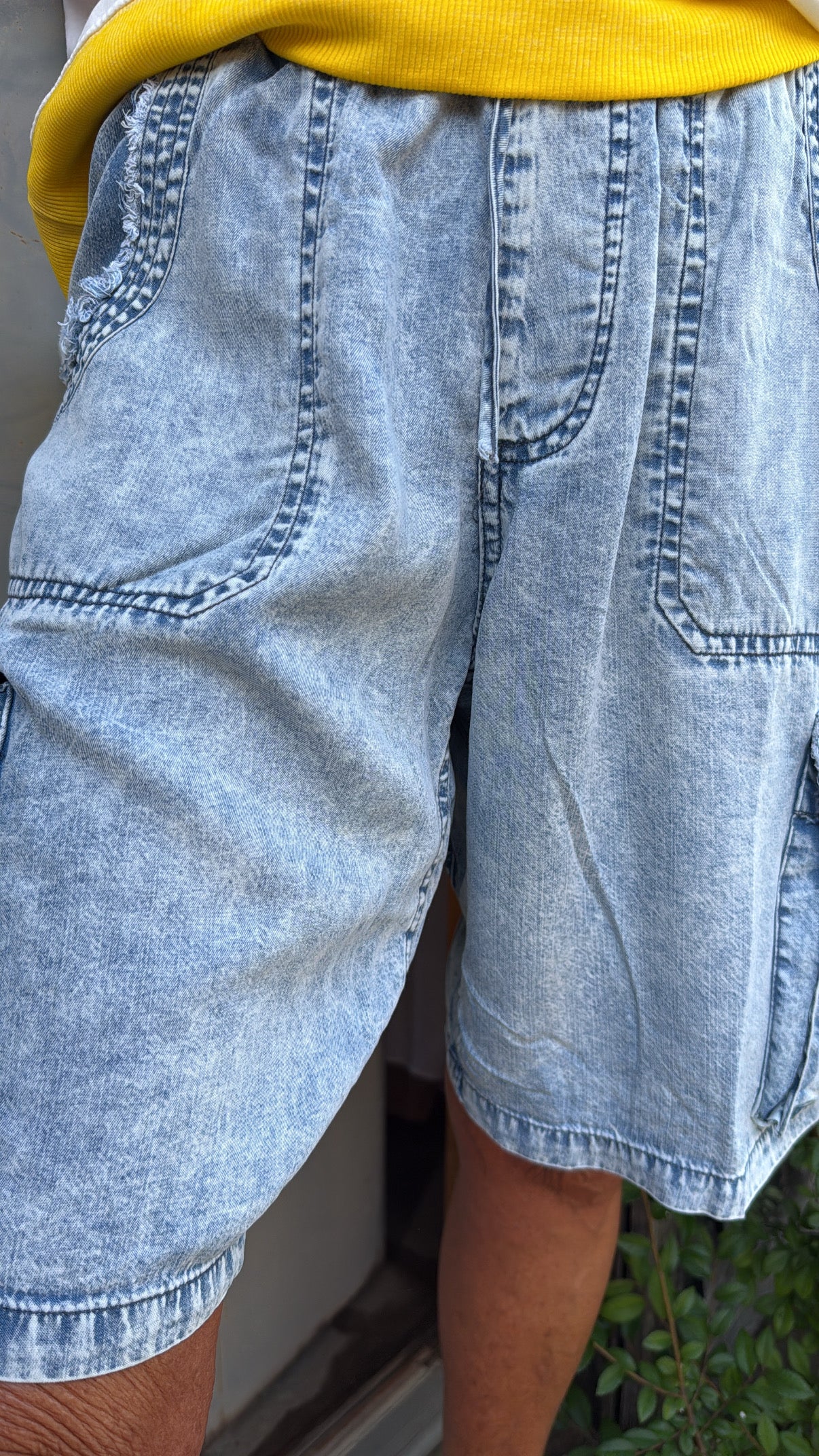 Relaxed Denim Cargo Shorts