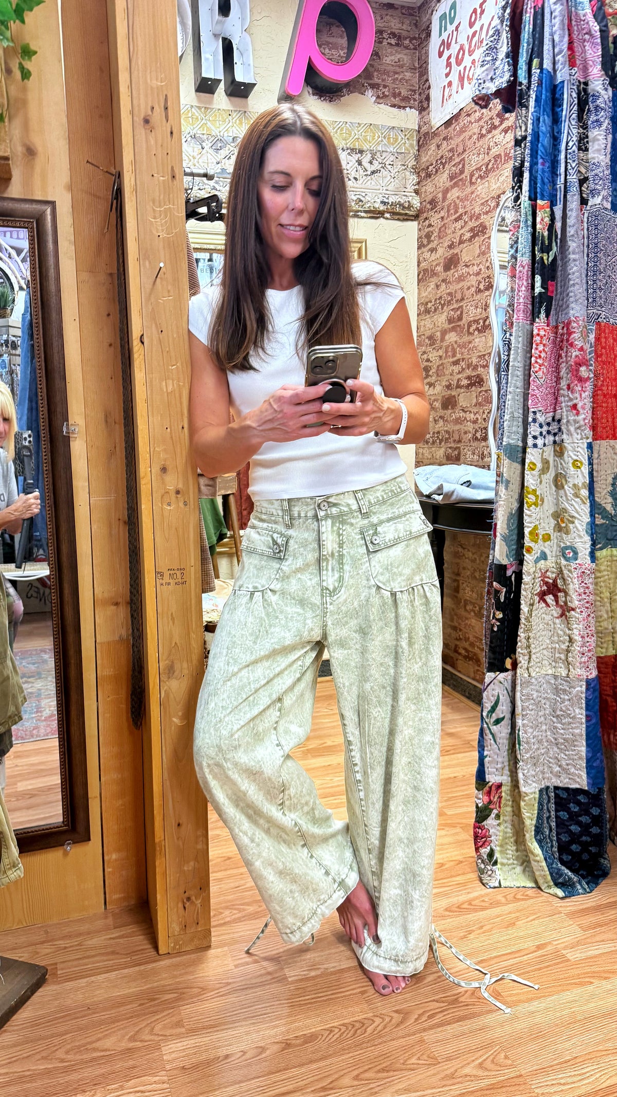 Pale Olive Wide Leg Joggers