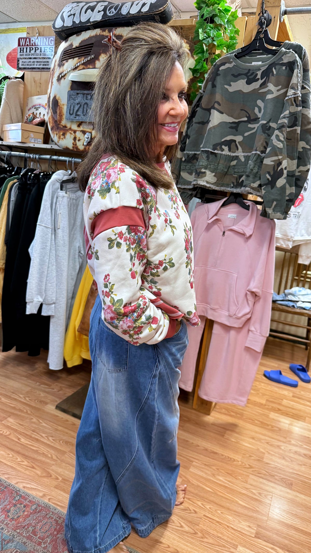 Floral Open Back Terry Sweatshirt