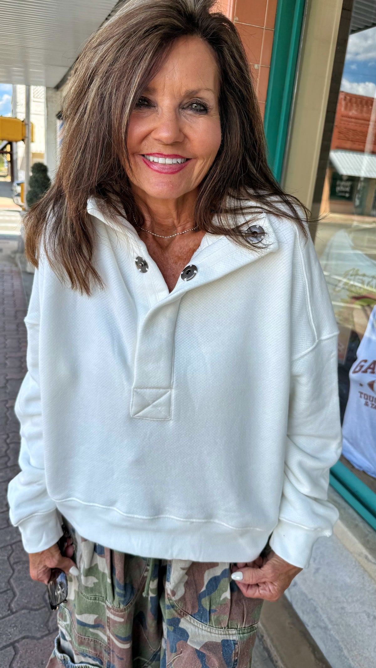 Ivory Snap Pullover Sweatshirt