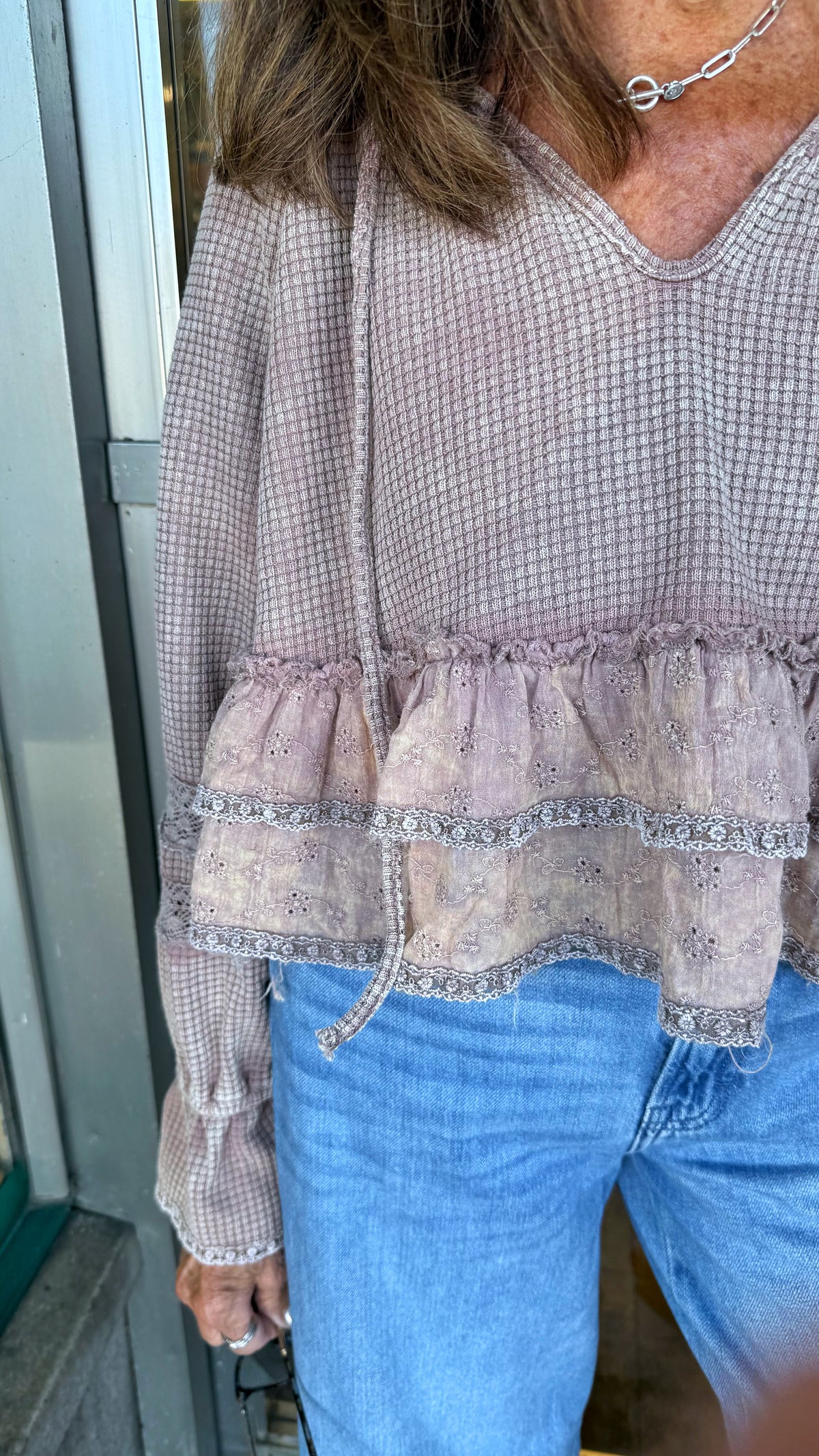 Rose Taupe Thermal Ruffle Top