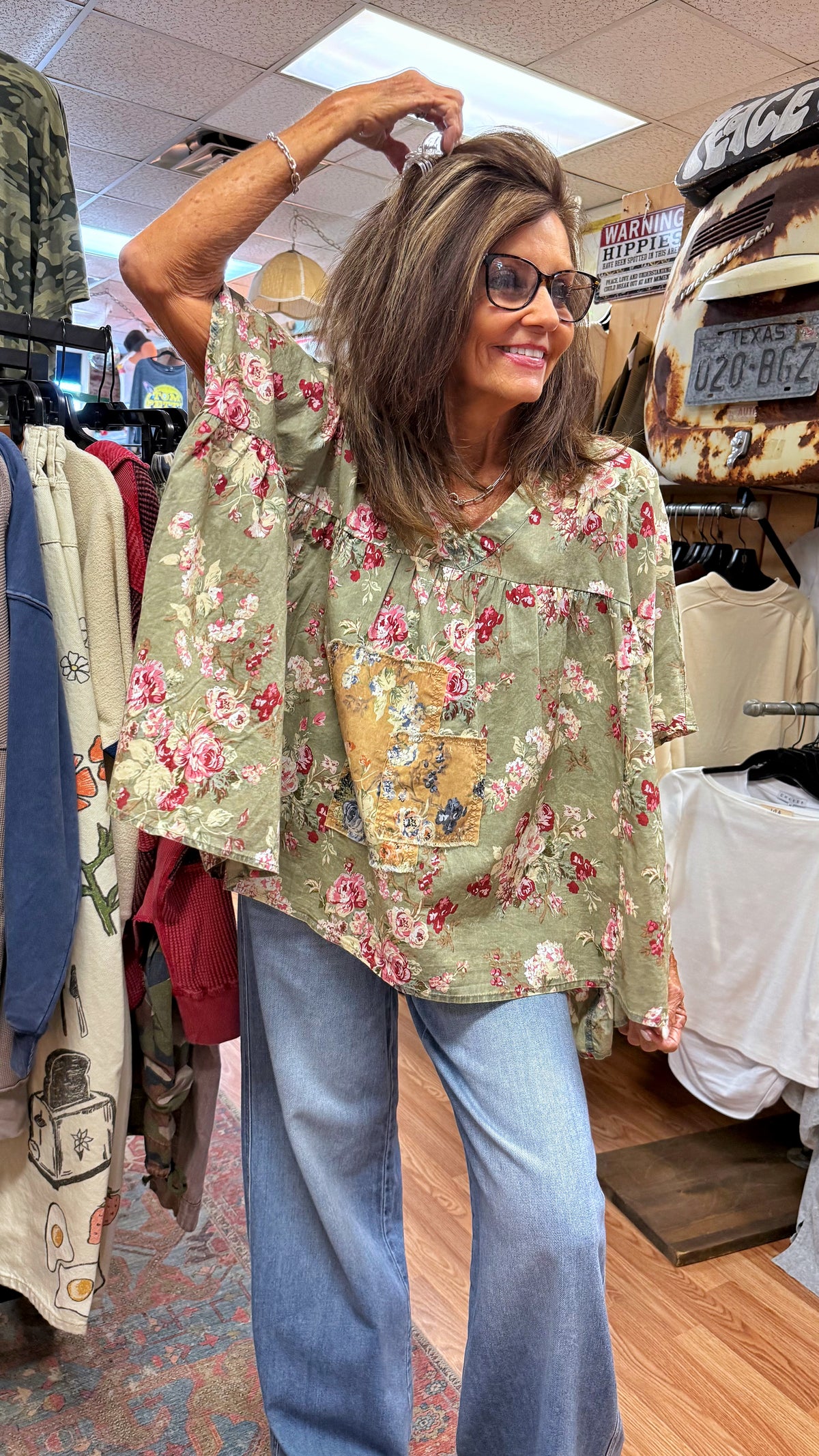 Floral Patchwork V-Neck Top