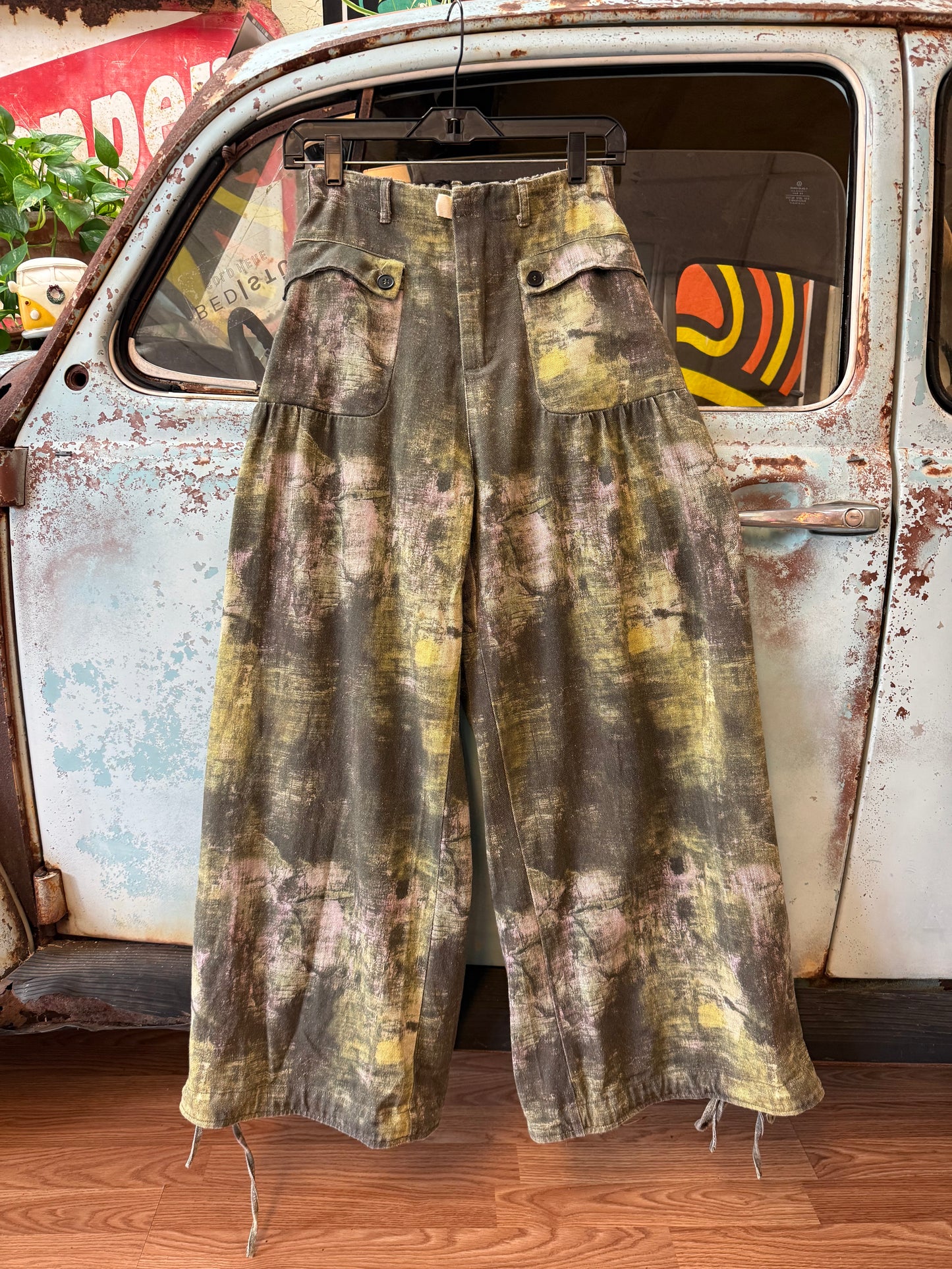 Olive Abstract Denim Twill Pants