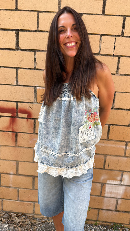 Vintage Denim Embroidery Tank