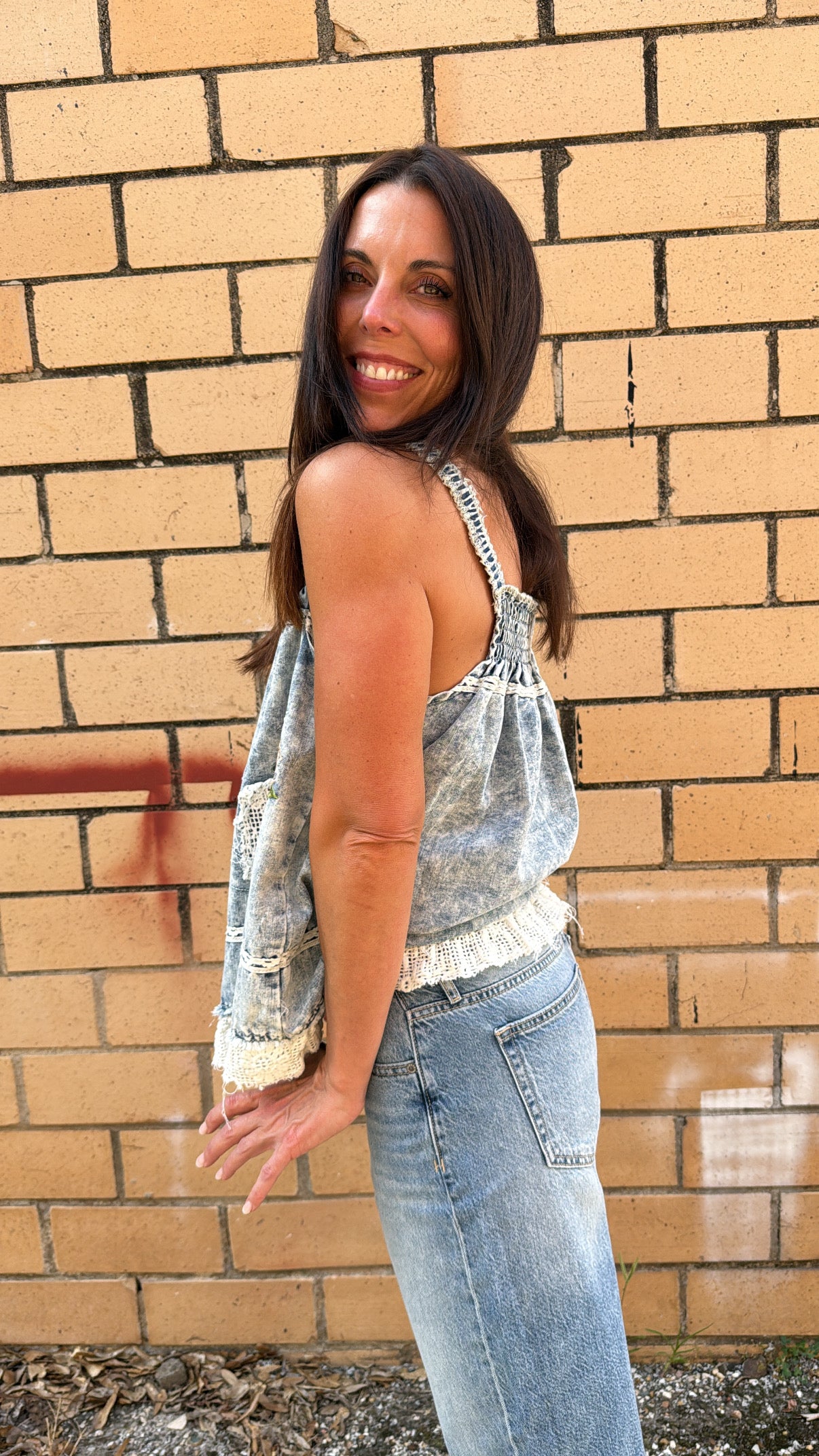 Vintage Denim Embroidery Tank