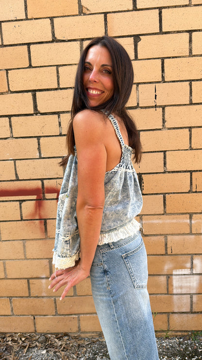 Vintage Denim Embroidery Tank