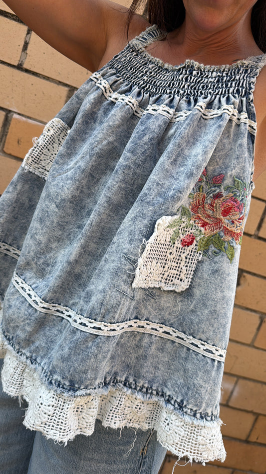 Vintage Denim Embroidery Tank