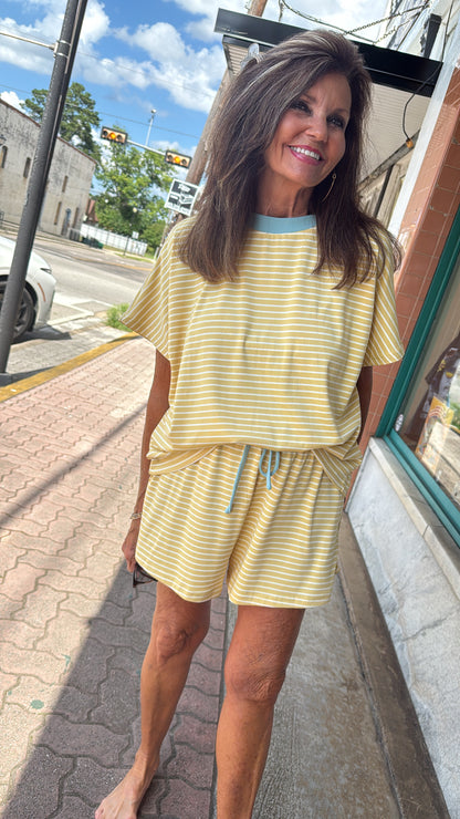 Butter & Sky Striped Short Set