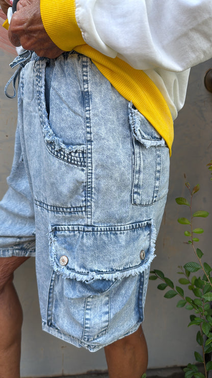 Relaxed Denim Cargo Shorts