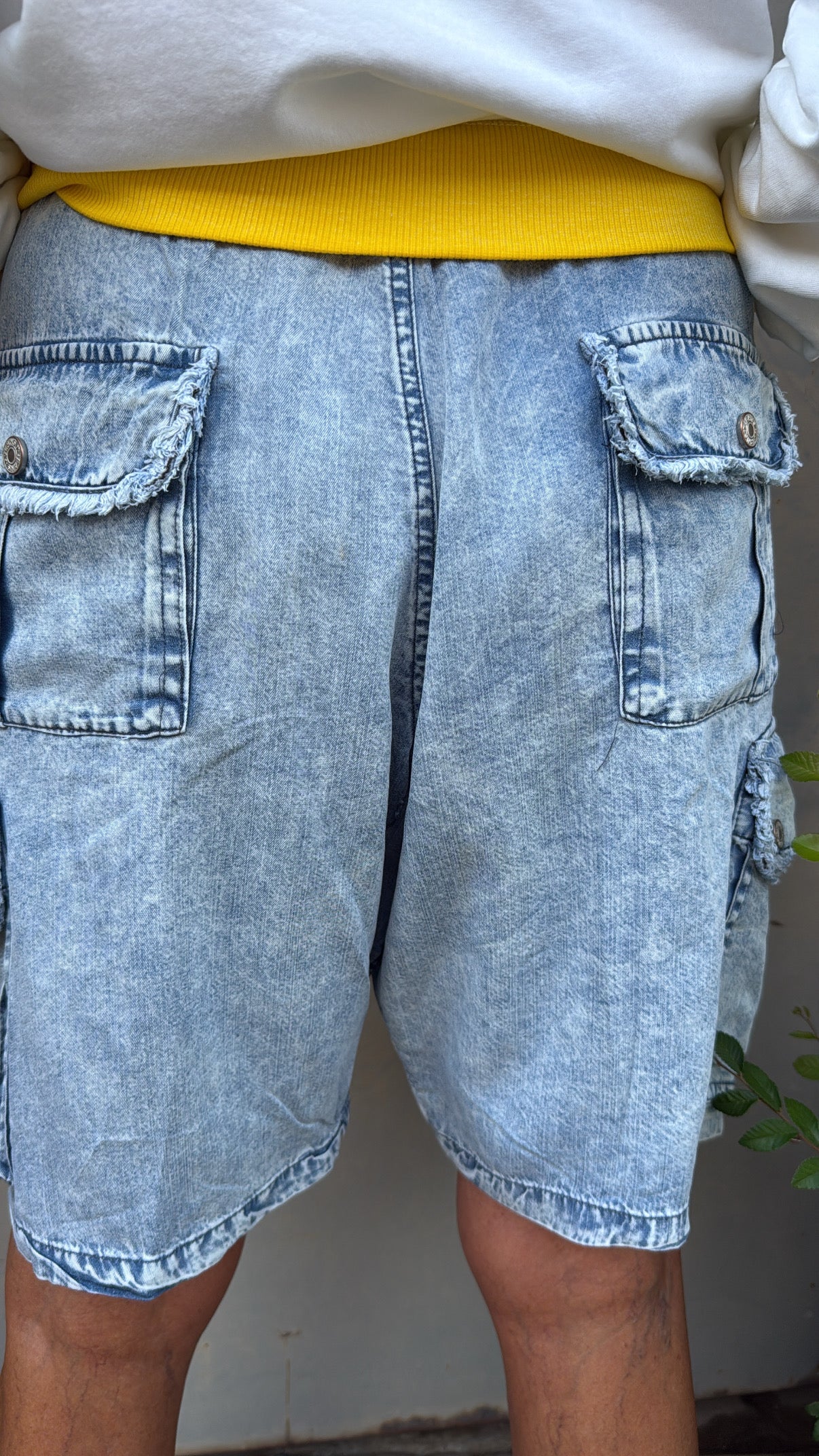 Relaxed Denim Cargo Shorts