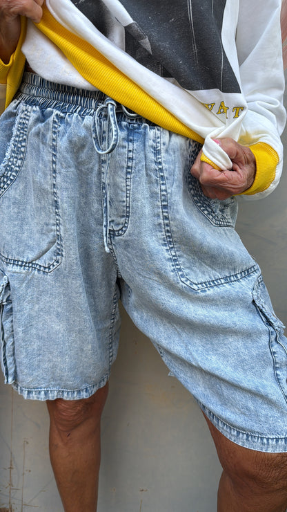 Relaxed Denim Cargo Shorts