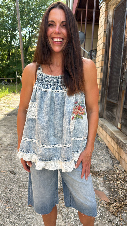 Vintage Denim Embroidery Tank