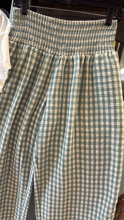Mint Gingham Easy Wide Leg Pants