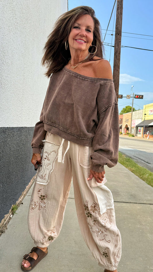 Cocoa Wash Off-Shoulder Top