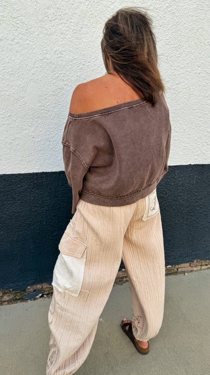 Cocoa Wash Off-Shoulder Top