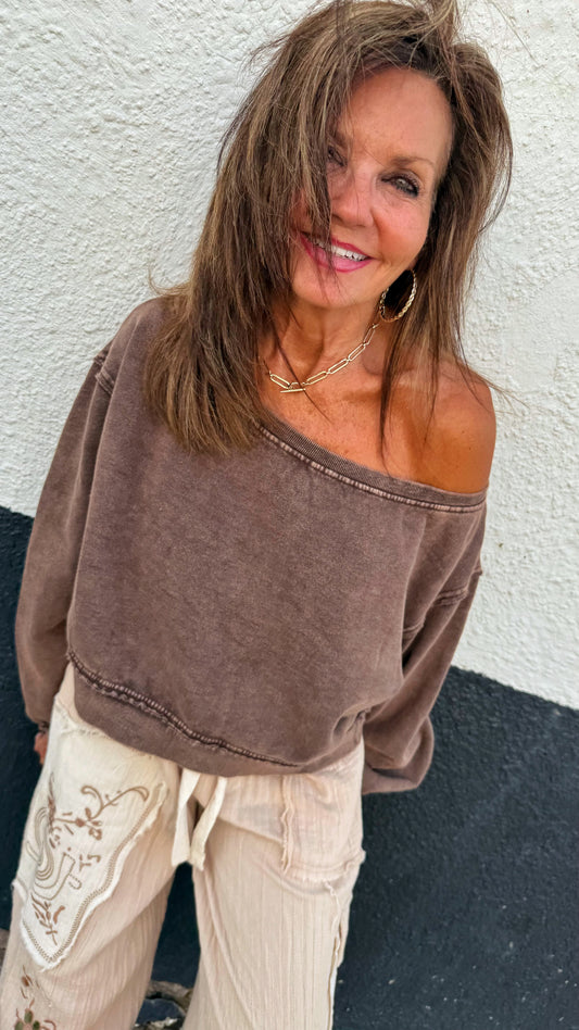 Cocoa Wash Off-Shoulder Top