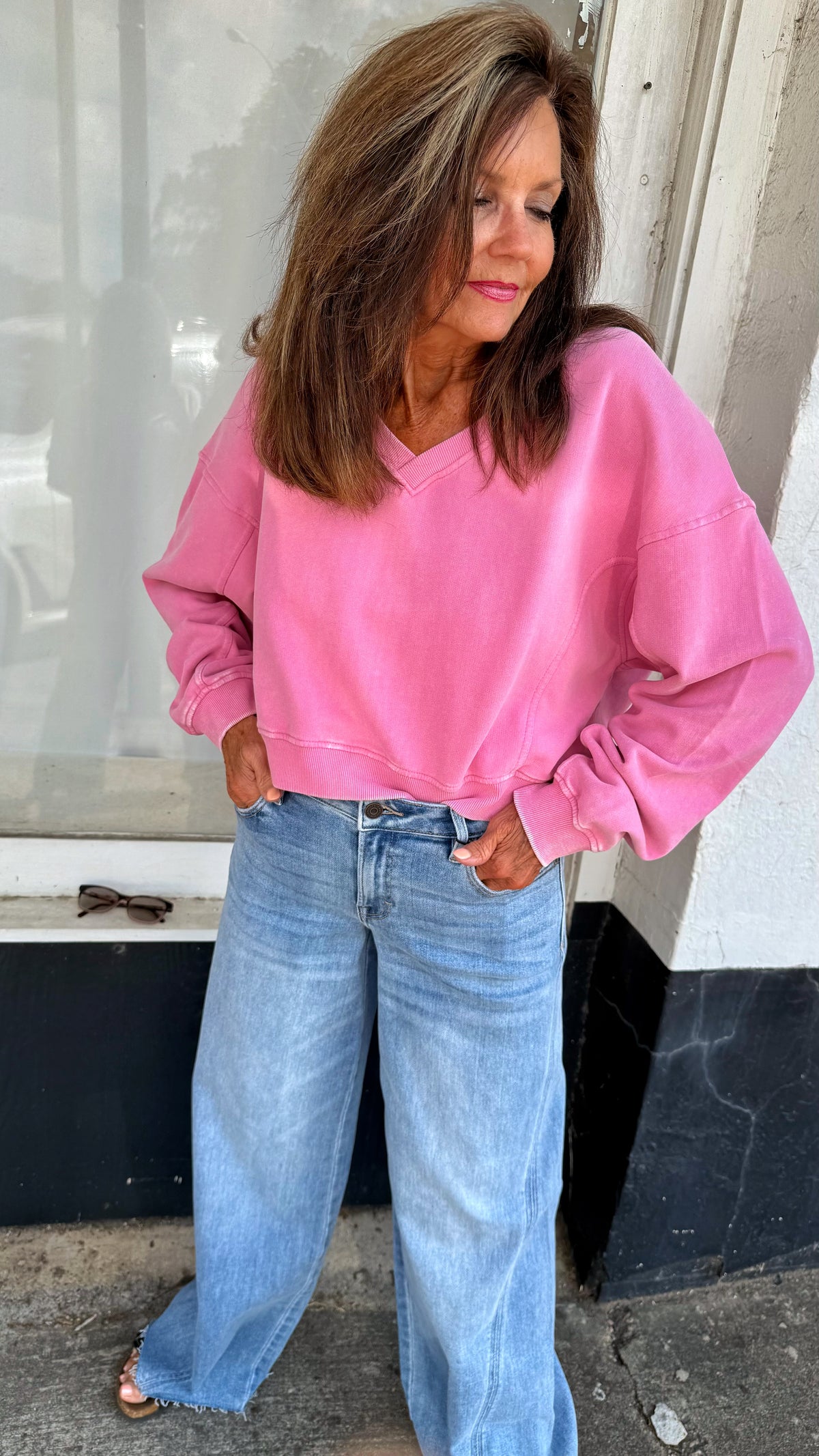 Blush Wash Crop V-Neck