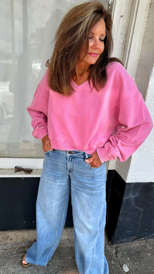 Blush Wash Crop V-Neck