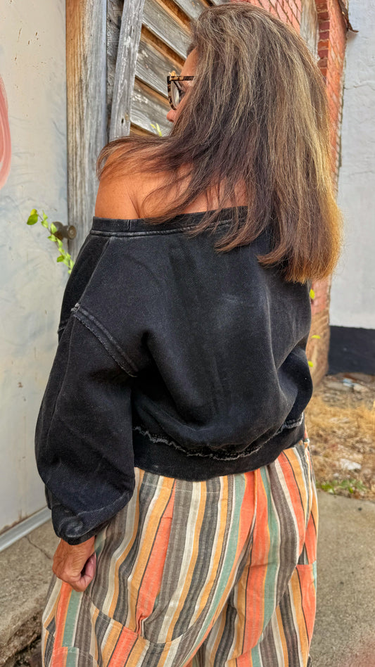 Midnight Wash Off-Shoulder Crop