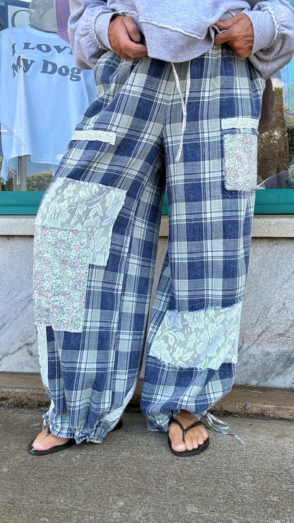 Indigo Plaid Balloon Pants