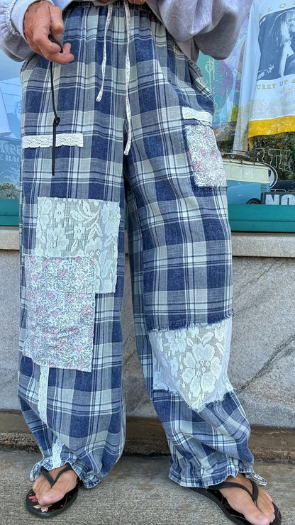 Indigo Plaid Balloon Pants