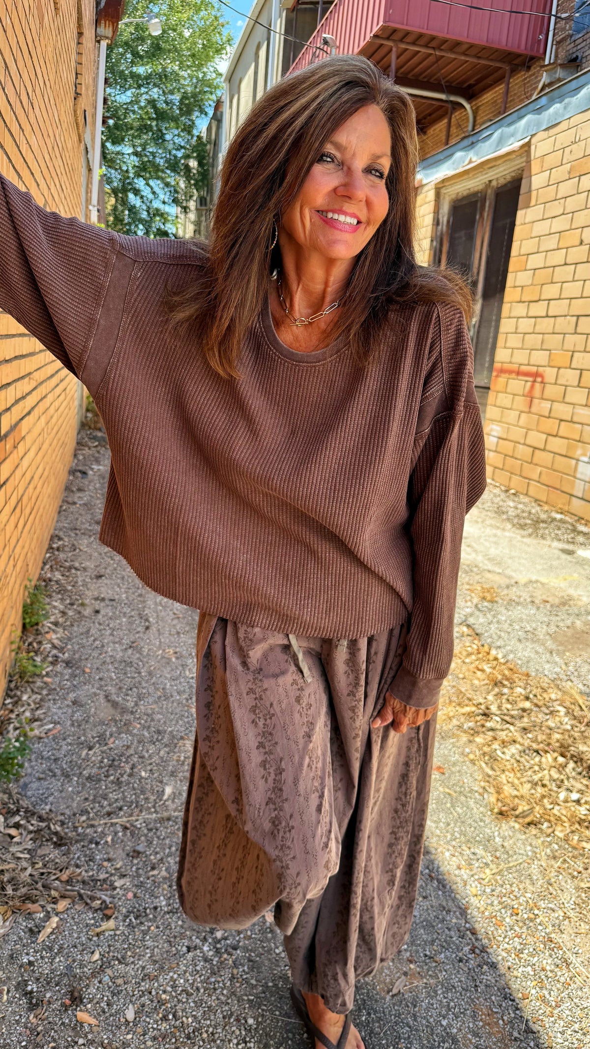 Open Back Brown Thermal Top