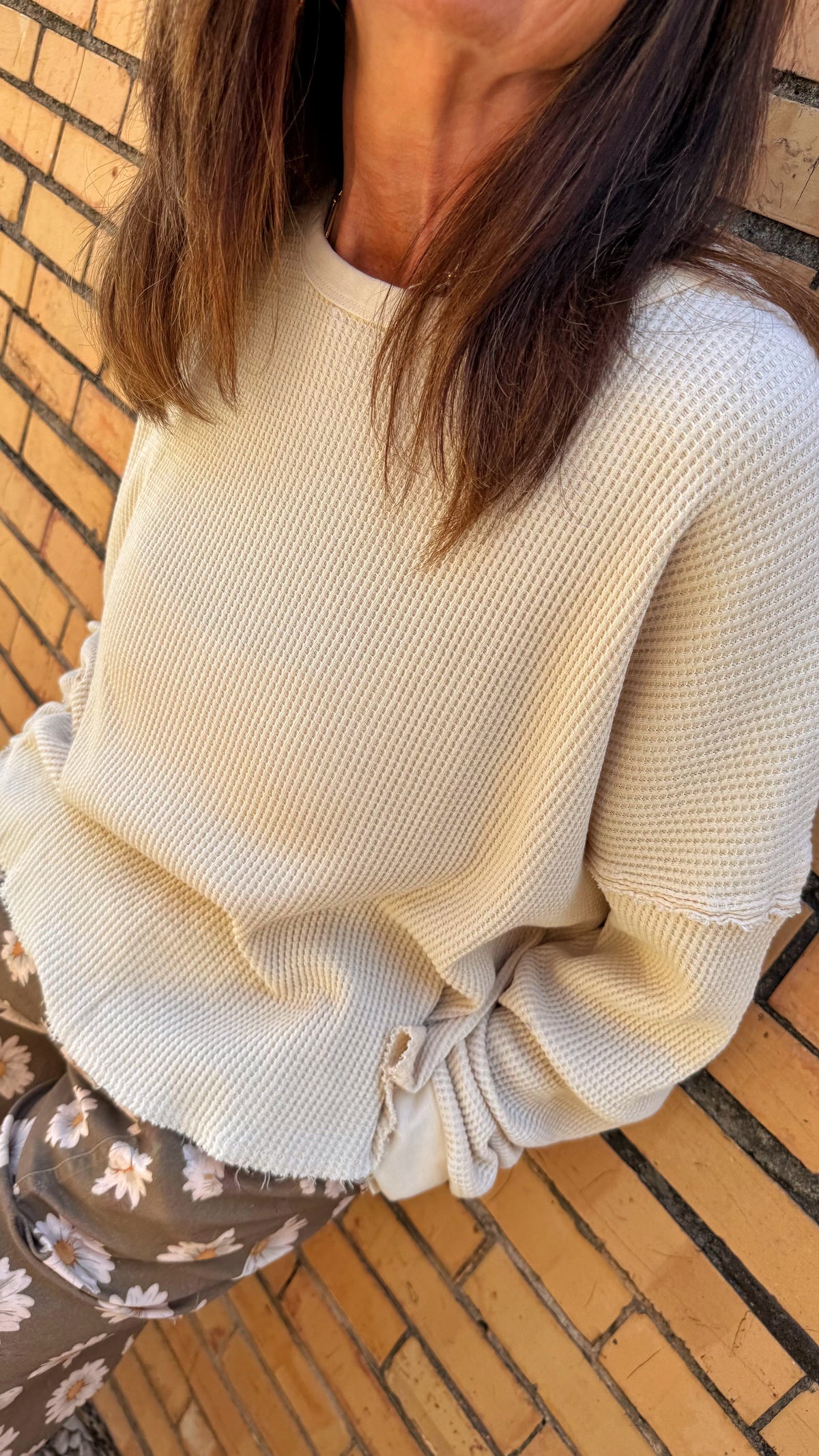 Cream Waffle Thermal Top
