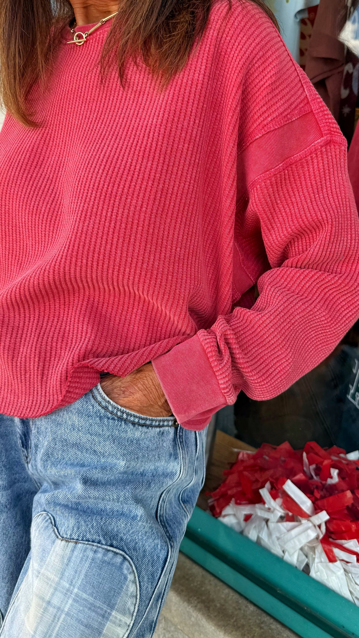 Cross Back Red Thermal Top