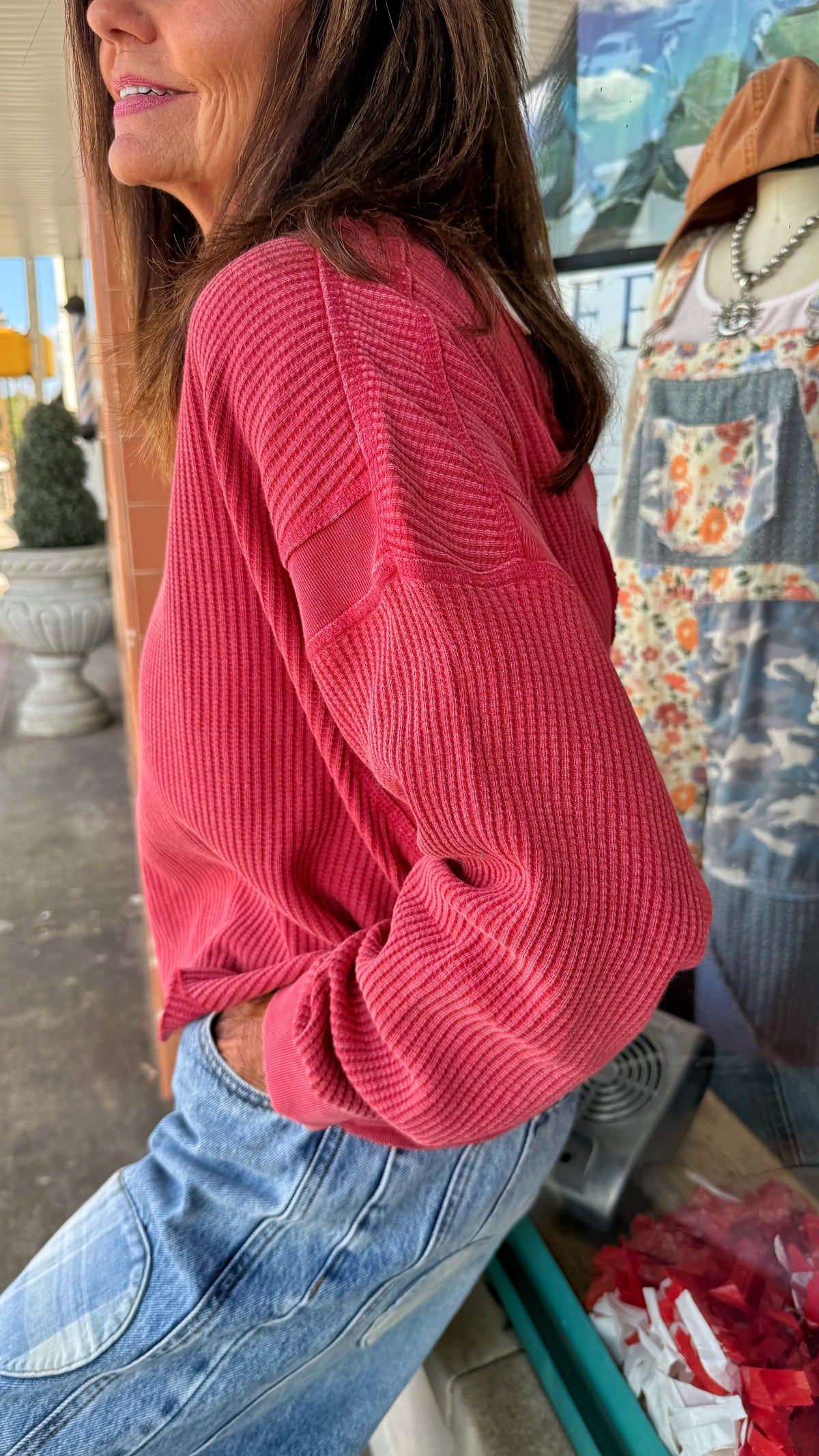 Cross Back Red Thermal Top