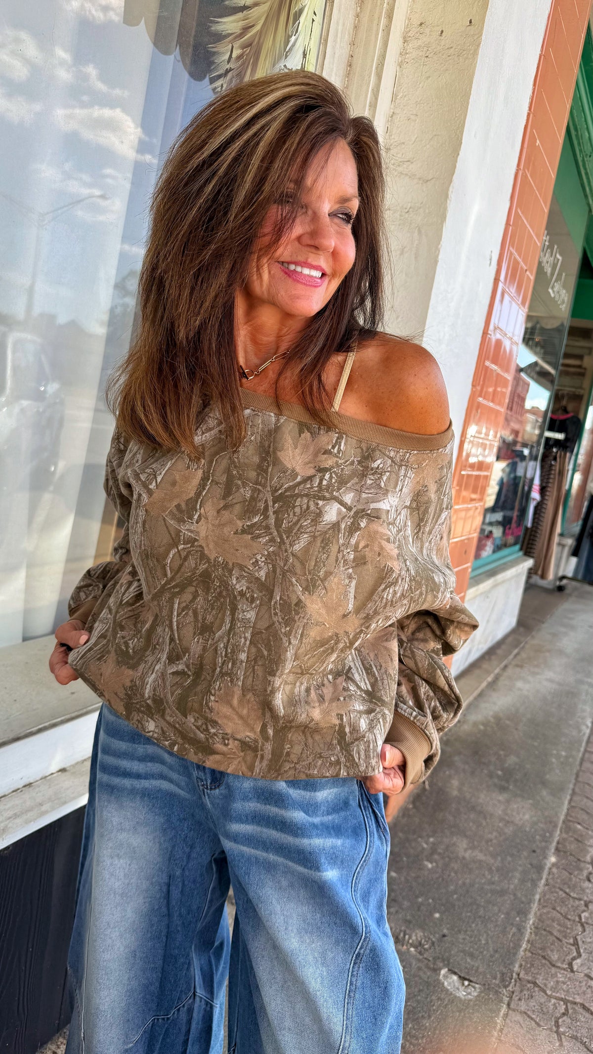 Camo Off-Shoulder Top