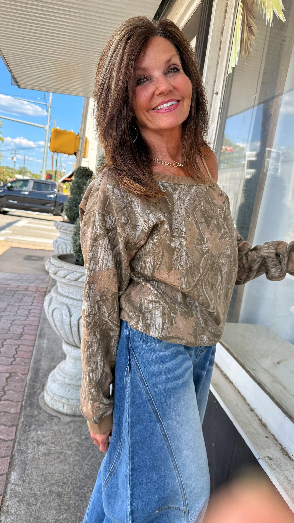 Camo Off-Shoulder Top