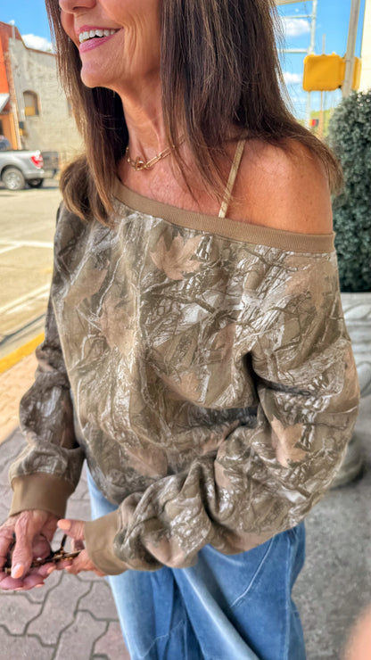 Camo Off-Shoulder Top