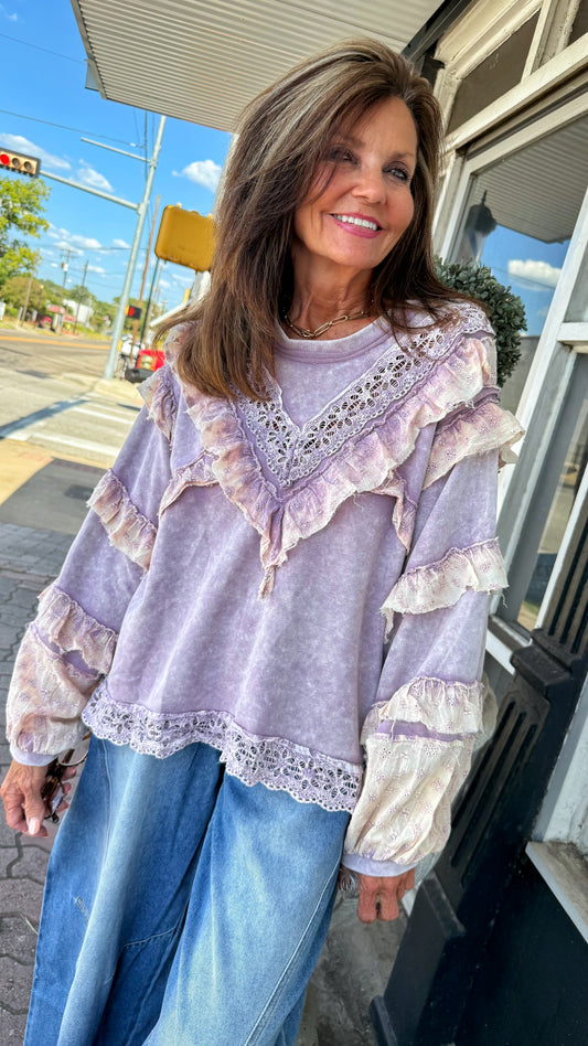 Lavender Ruffle Knit Top