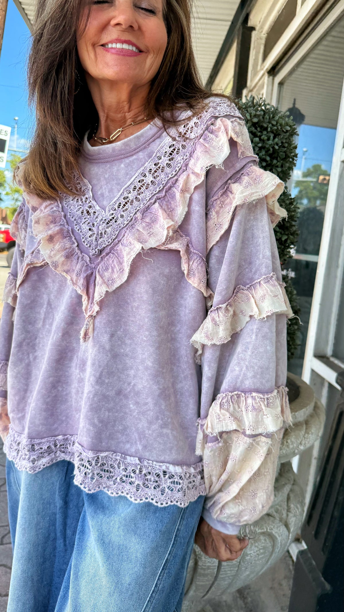 Lavender Ruffle Knit Top