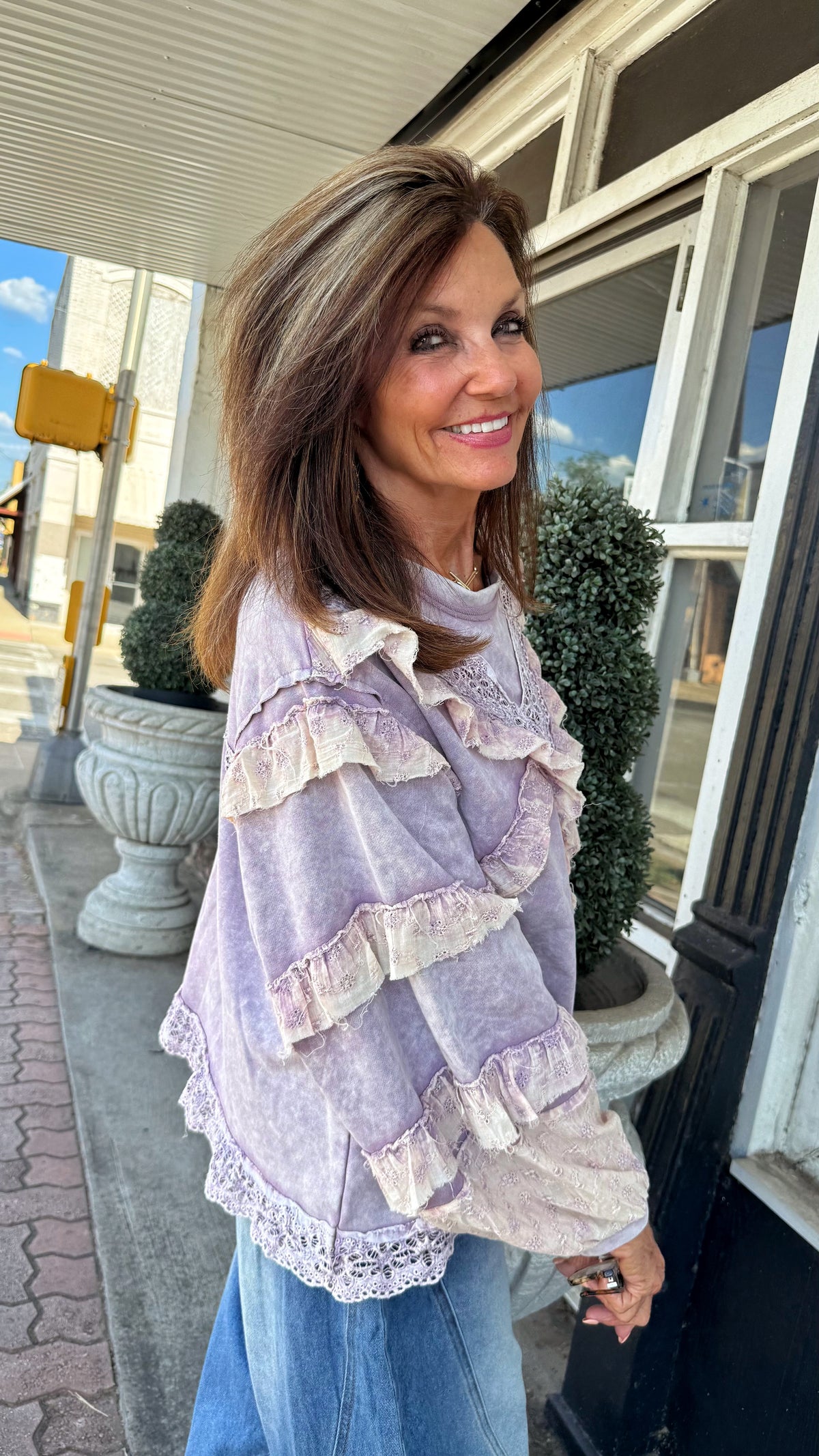 Lavender Ruffle Knit Top