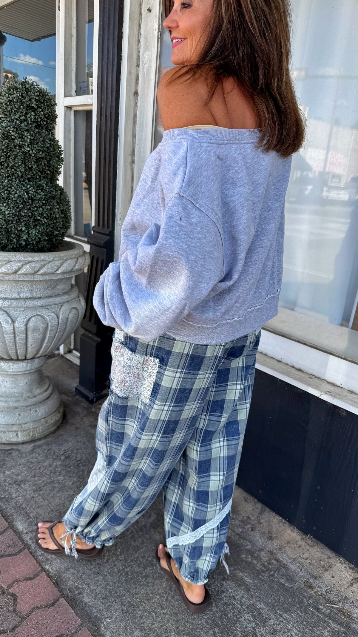 Gray Off-Shoulder Crop Sweatshirt
