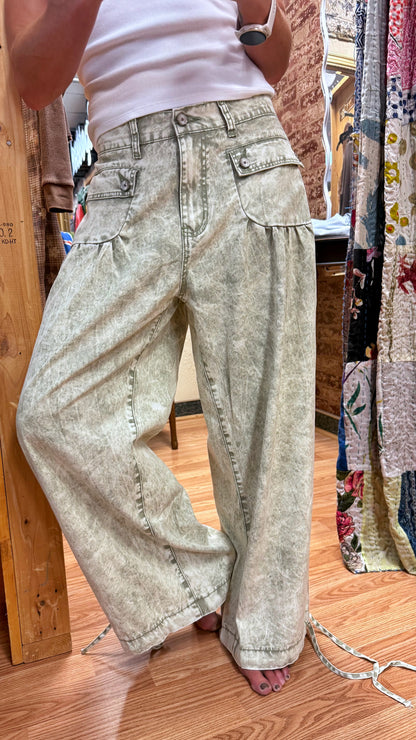 Pale Olive Wide Leg Joggers