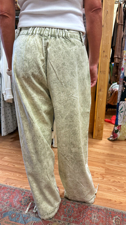 Pale Olive Wide Leg Joggers