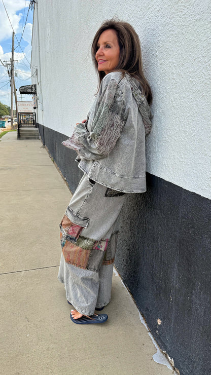 Patchwork Print Hoodie Pant Set