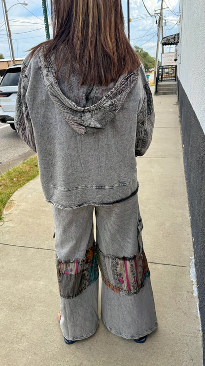 Patchwork Print Hoodie Pant Set