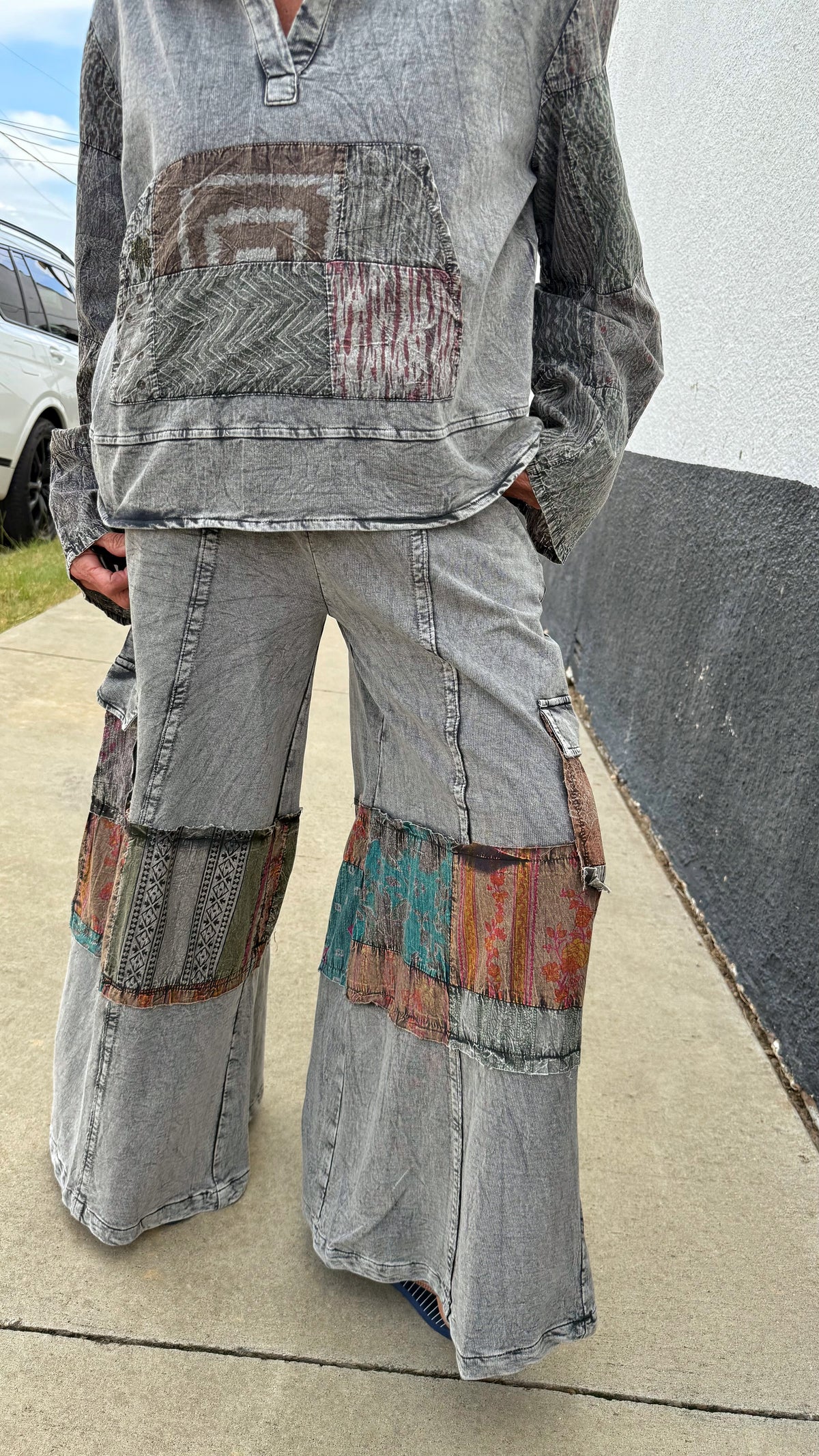 Patchwork Print Hoodie Pant Set