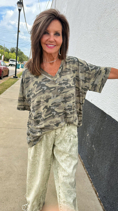 Oversized Camo V-Neck Tee