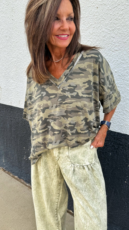 Oversized Camo V-Neck Tee
