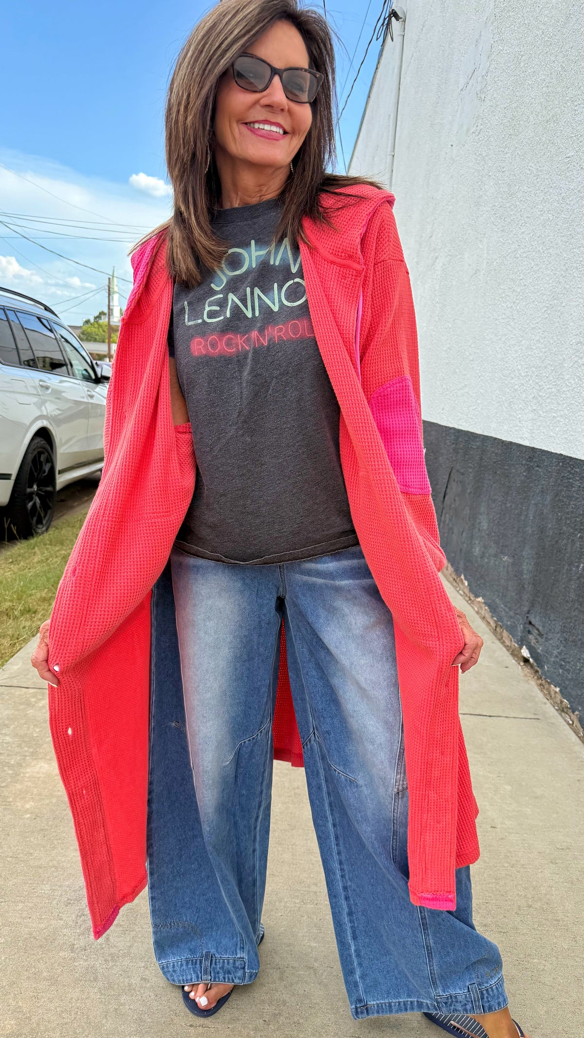 Coral Waffle Knit Button Jacket
