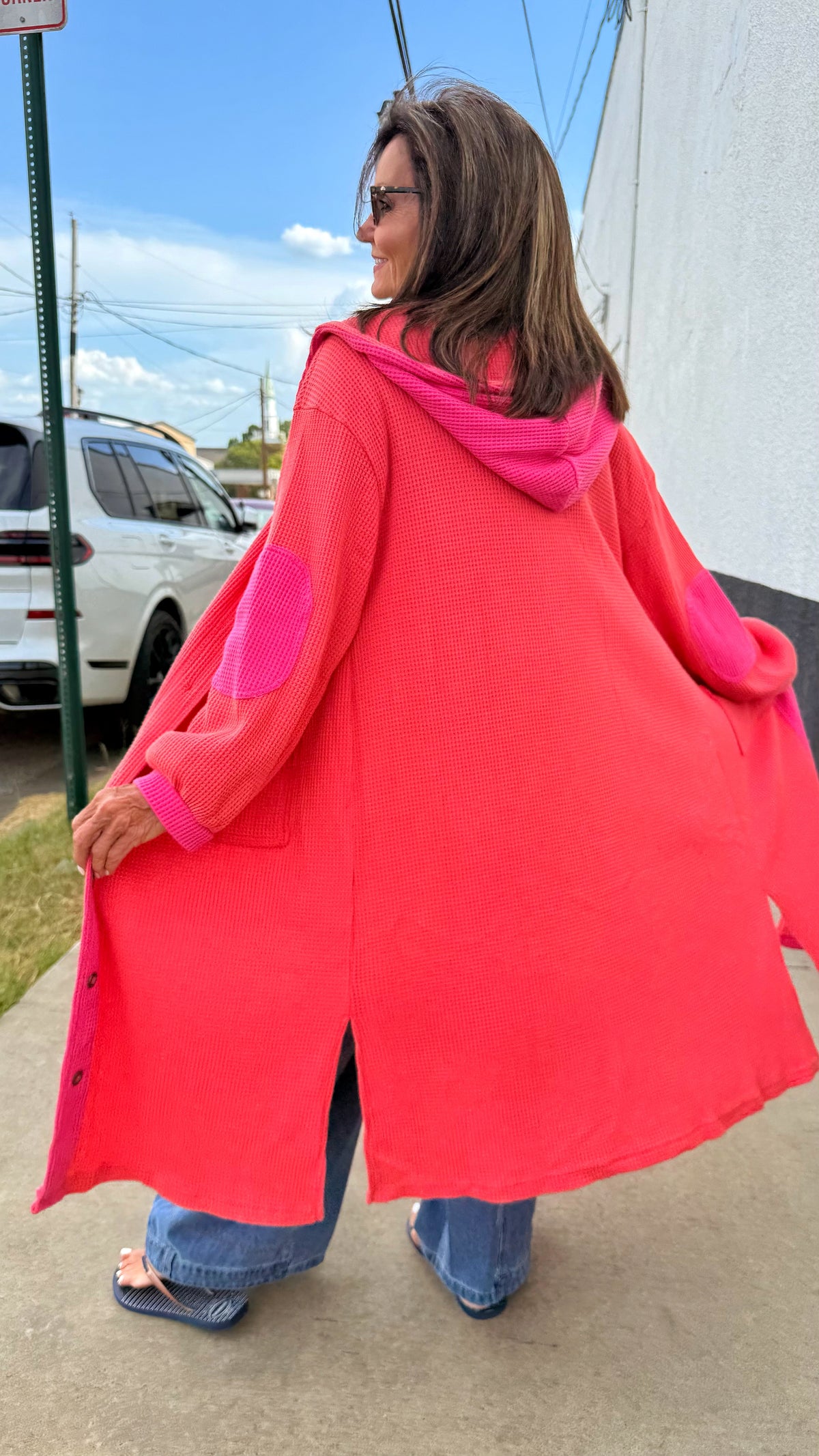 Coral Waffle Knit Button Jacket