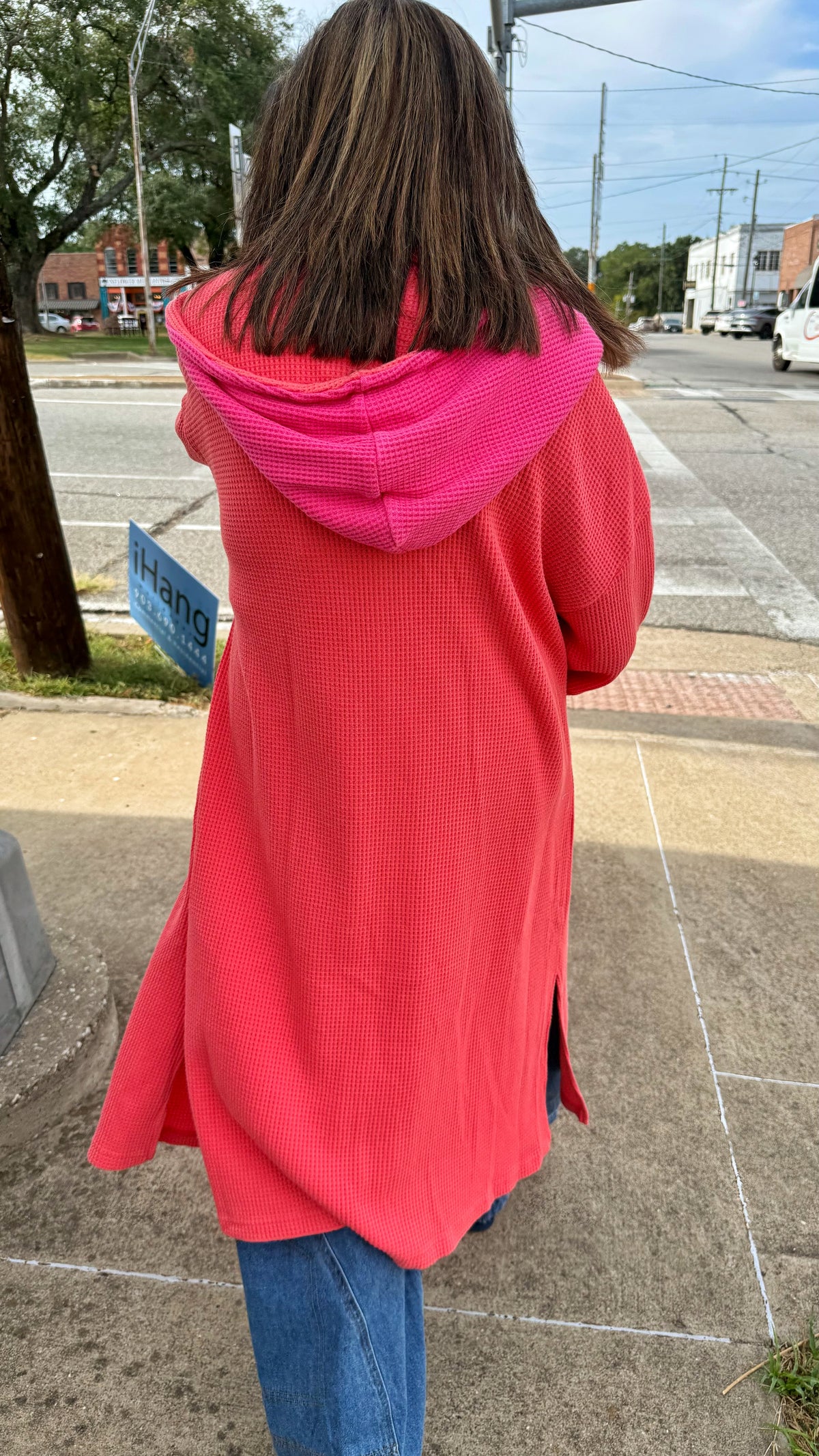Coral Waffle Knit Button Jacket