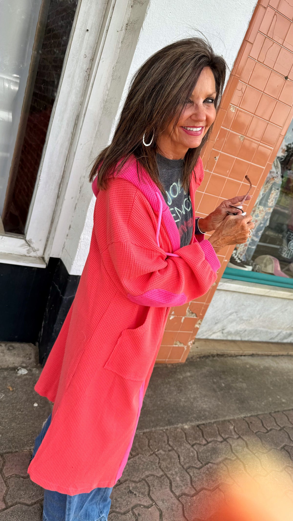 Coral Waffle Knit Button Jacket
