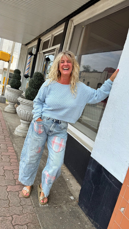 Denim Pink Heart Barrel Jean
