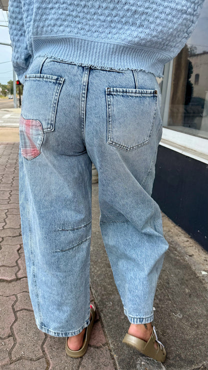 Denim Pink Heart Barrel Jean