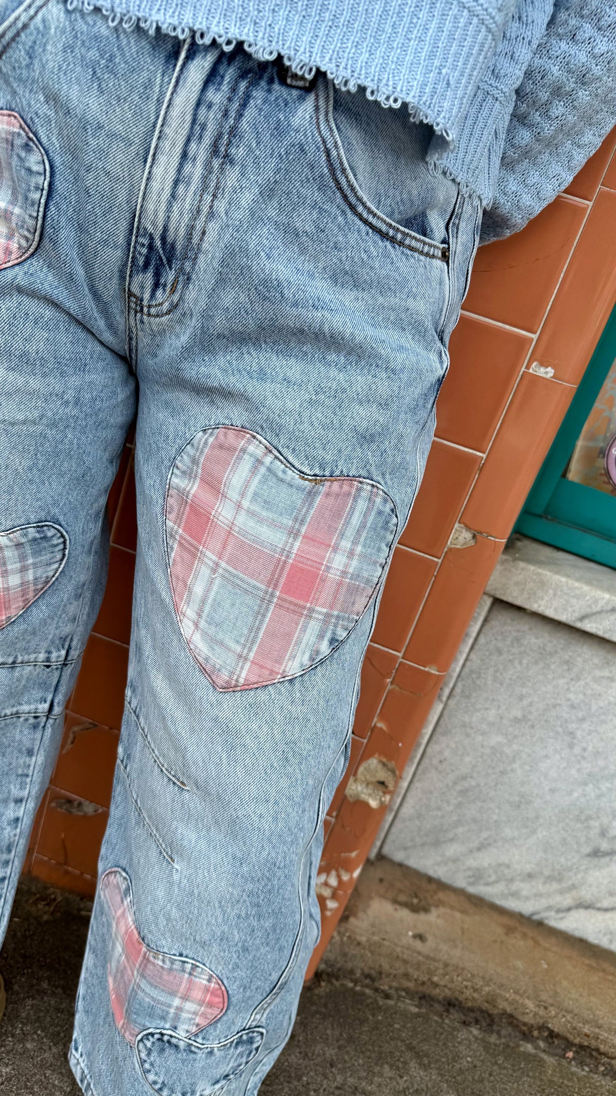 Denim Pink Heart Barrel Jean